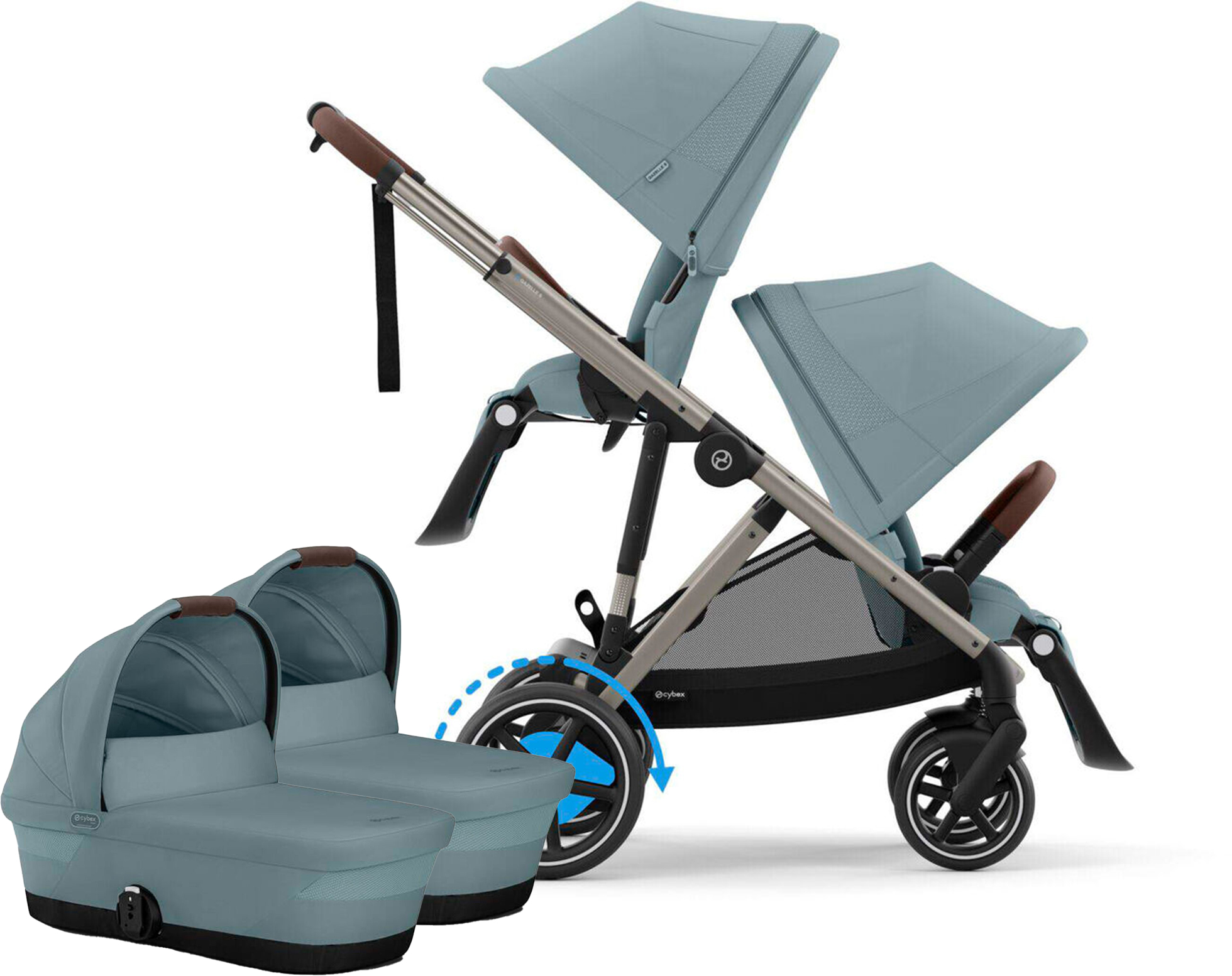 Cybex e-Gazelle S Tvillingevogn, Stormy Blue/Taupe