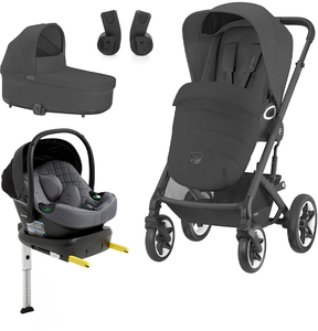 Cybex TALOS S Lux Duovogn inkl. Beemoo Route i-Size Autostol Baby & ISOFIX Base, Moon Black/Mineral Grey