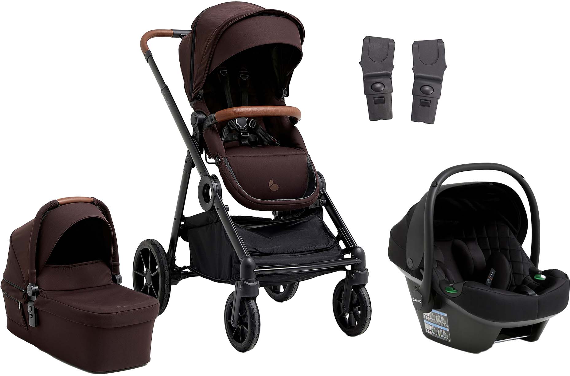 Beemoo Pro Multi 2 Duovogn inkl. Route i-Size Autostol Baby, Espresso Brown/Black Stone
