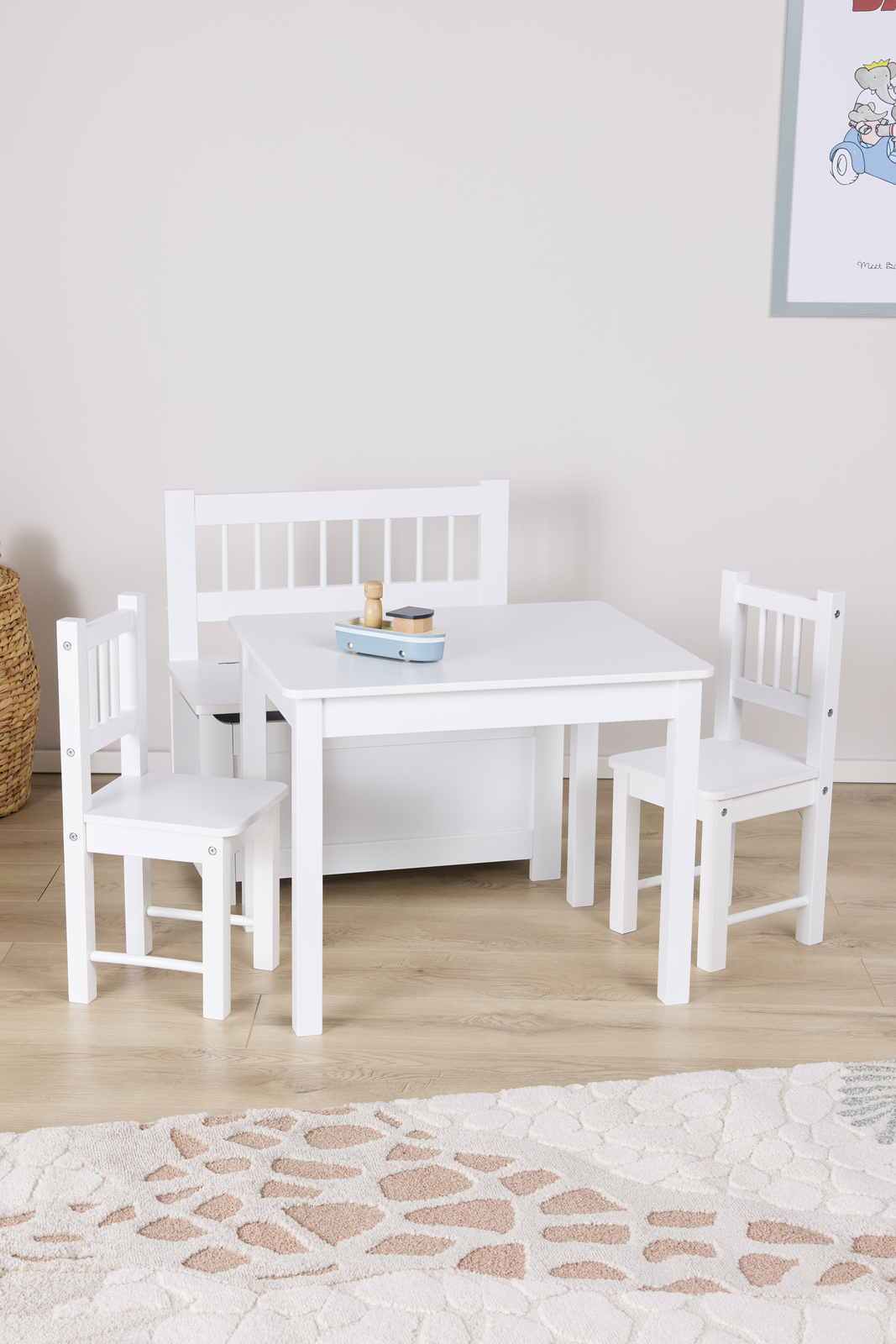 Alice & Fox LOVIS Bord & Stole + Sofa med Opbevaring, Hvid