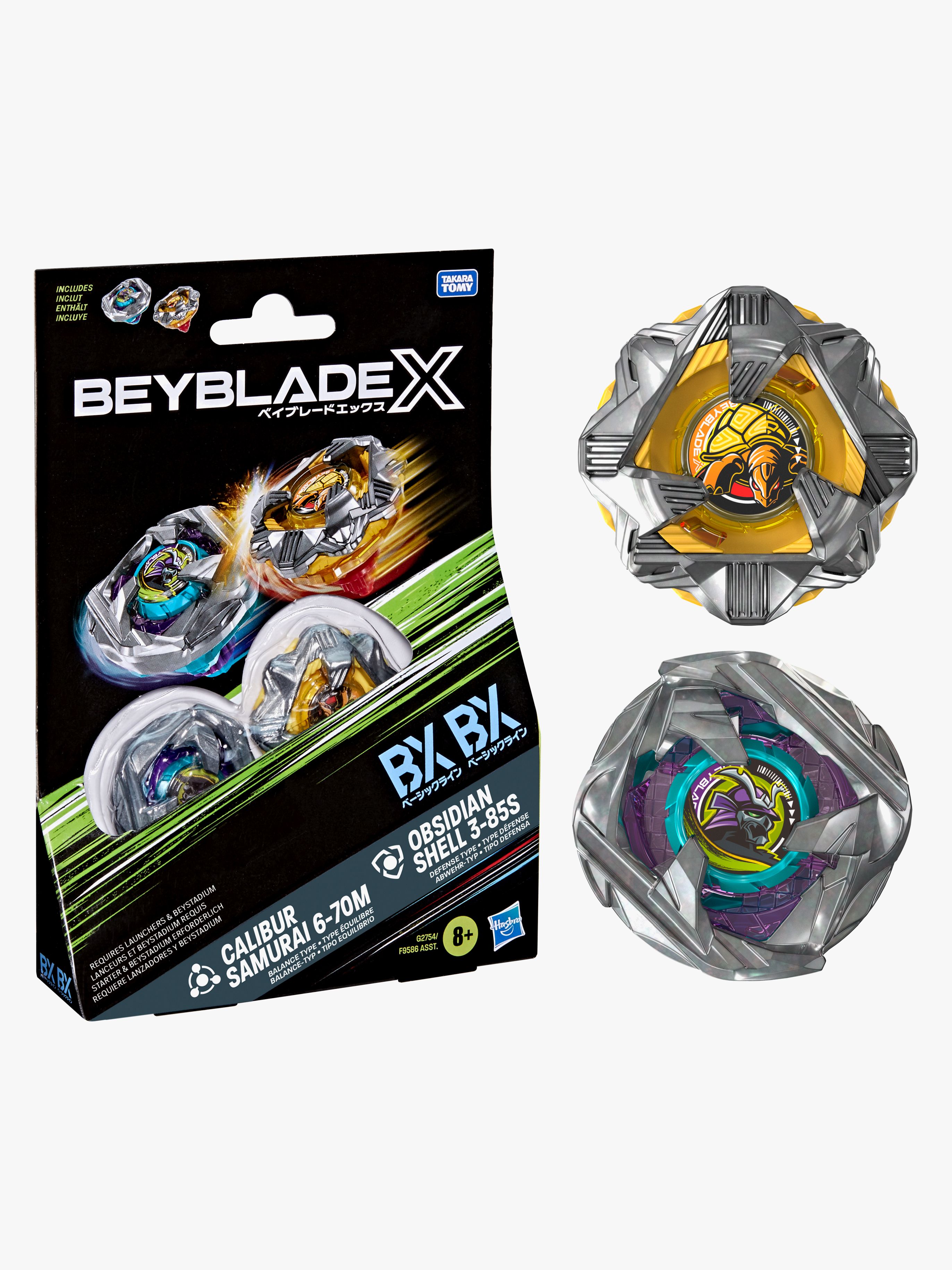 Beyblade X Calibur Samurai 6-70M BX &  Obsidian Shell 3-85S BX Svirvler 2-pak
