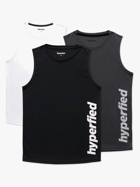 Hyperfied Bounce Tank Top 3-pak, Black/Grey Melange/White