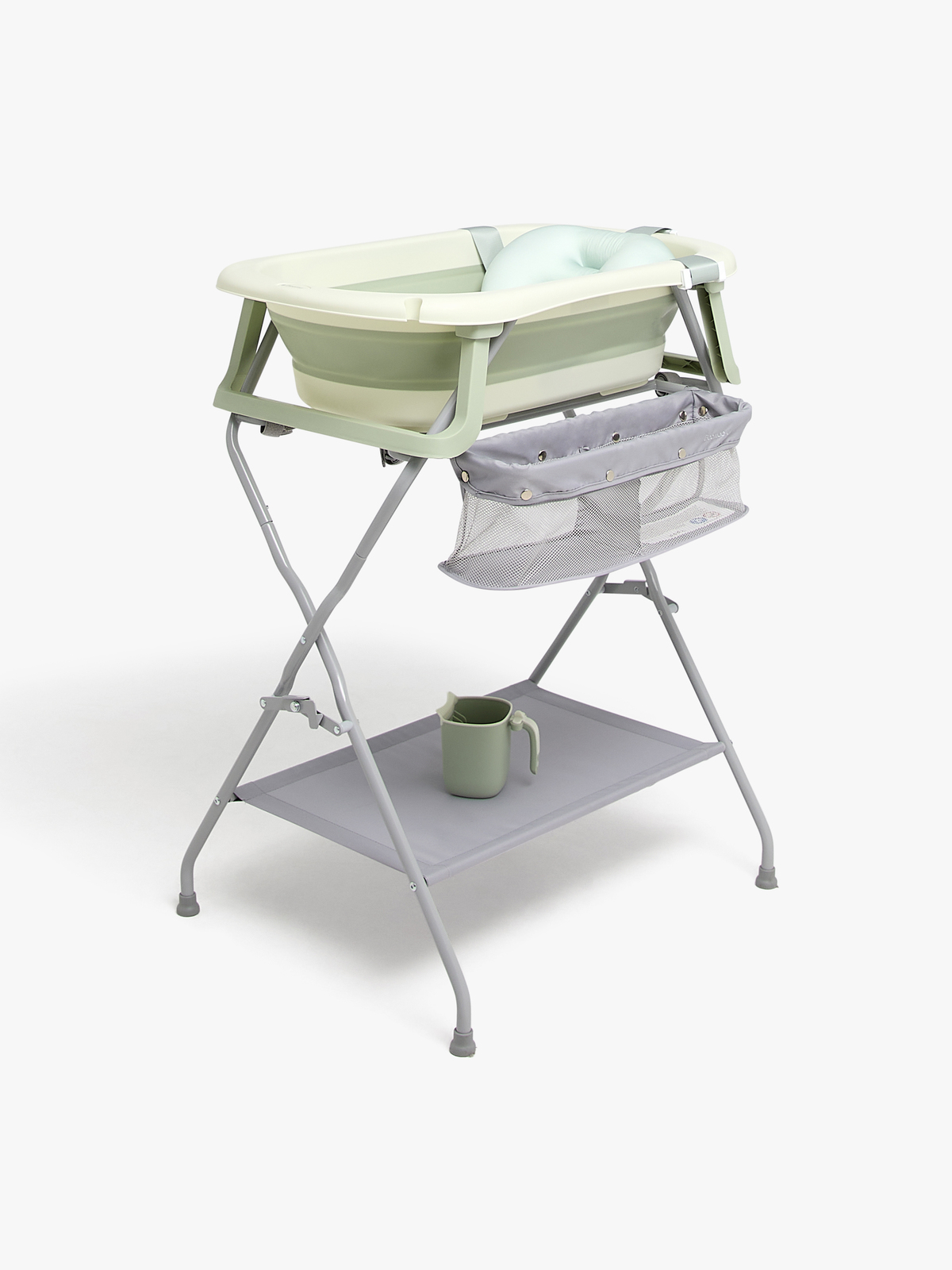 Beemoo CARE Assist Badekar inkl. Badestøtte Stativ & Skyllekande, Soft Green