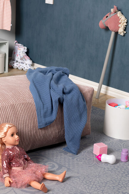 Vinter & Bloom Soft Grid Hæklet Babytæppe, Denim Blue