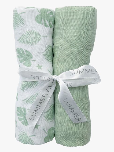 Summerville Organic Musselin Tæppe 2-pak, Tropical/Green