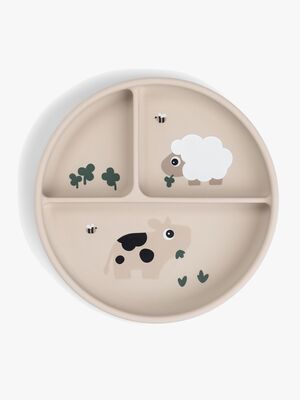 Done By Deer Tiny Farm Stick & Stay  Opdelt Silikonetallerken, Sand