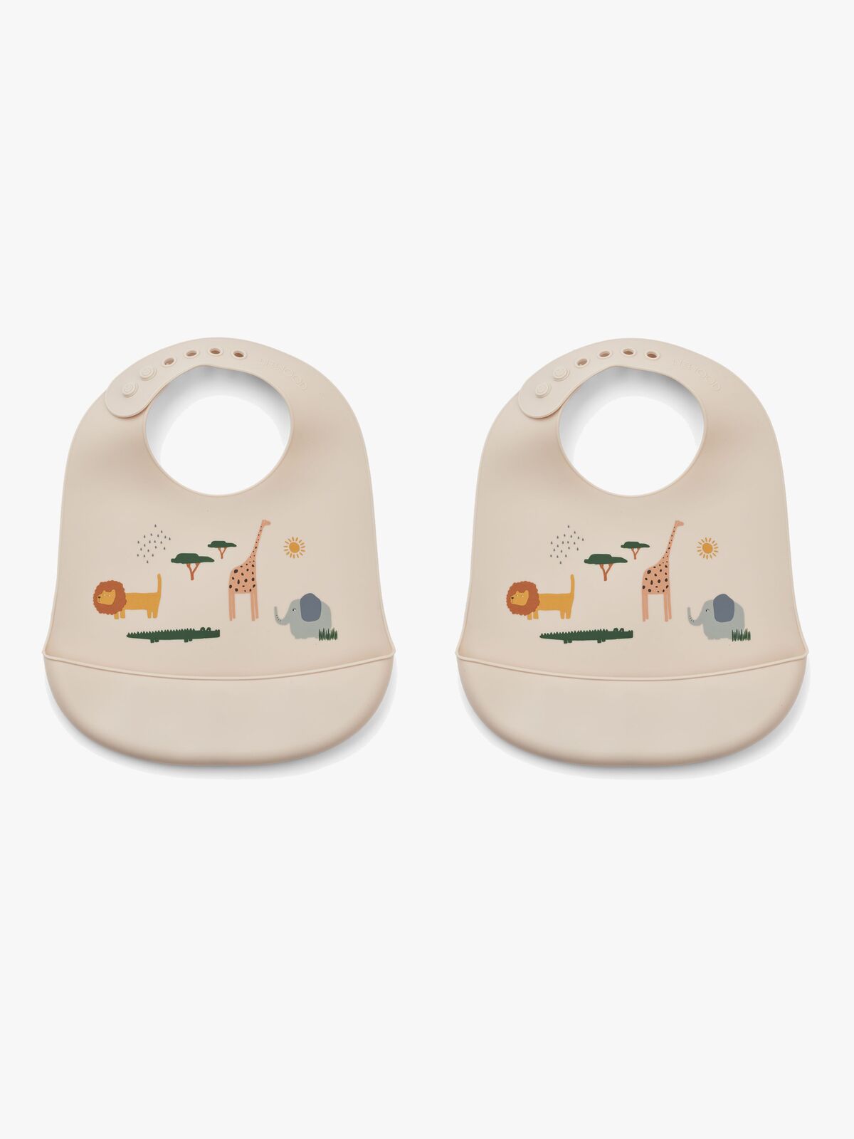 LIEWOOD Tilda Hagesmæk med Tryk Silikone 2-pak, Safari/Sandy