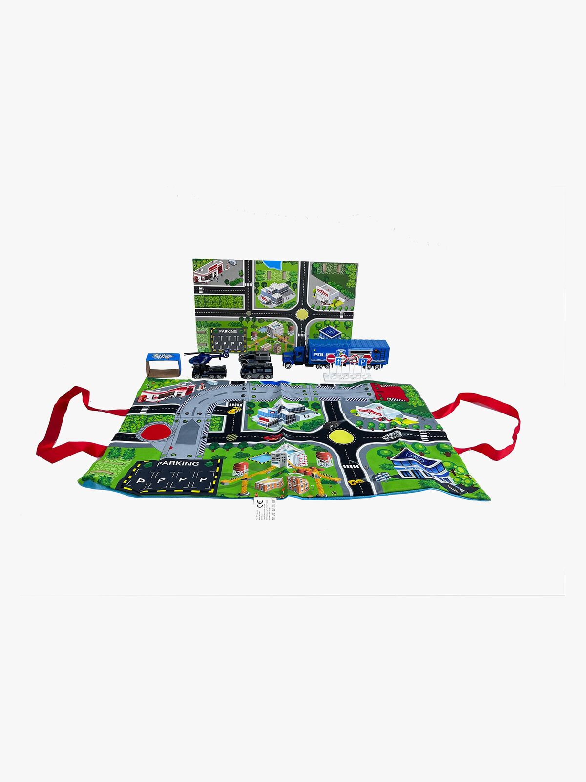 Suntoy Container Truck Legesæt med Måtte 14 Dele Politi