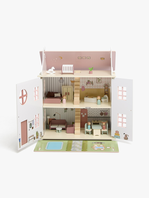 Alice & Fox Dukkehus med Møbel & 4 Dukker, Pink