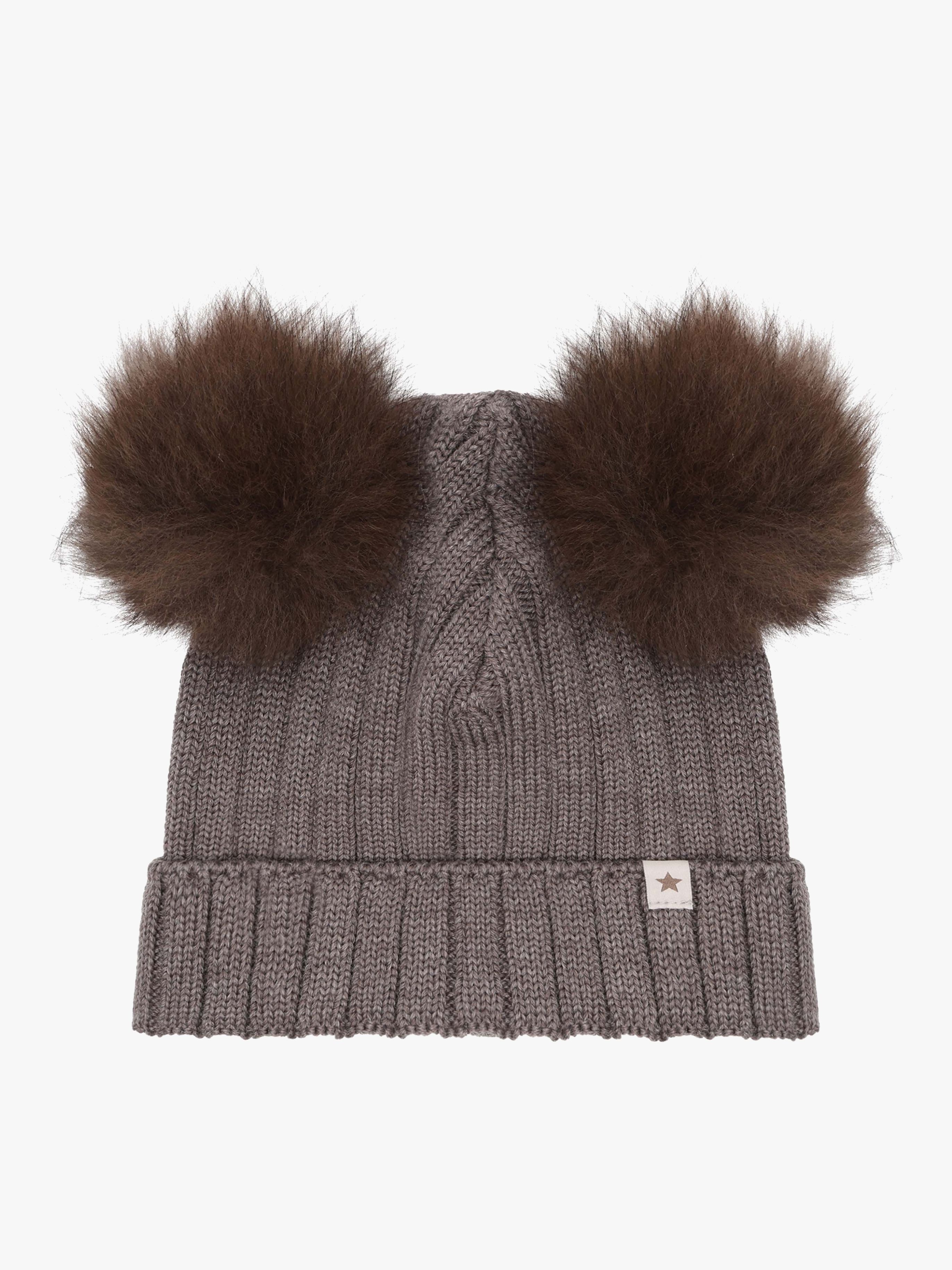 Huttelihut Hue Merinould med Pomponer Alpaka, Brown Melange, 52