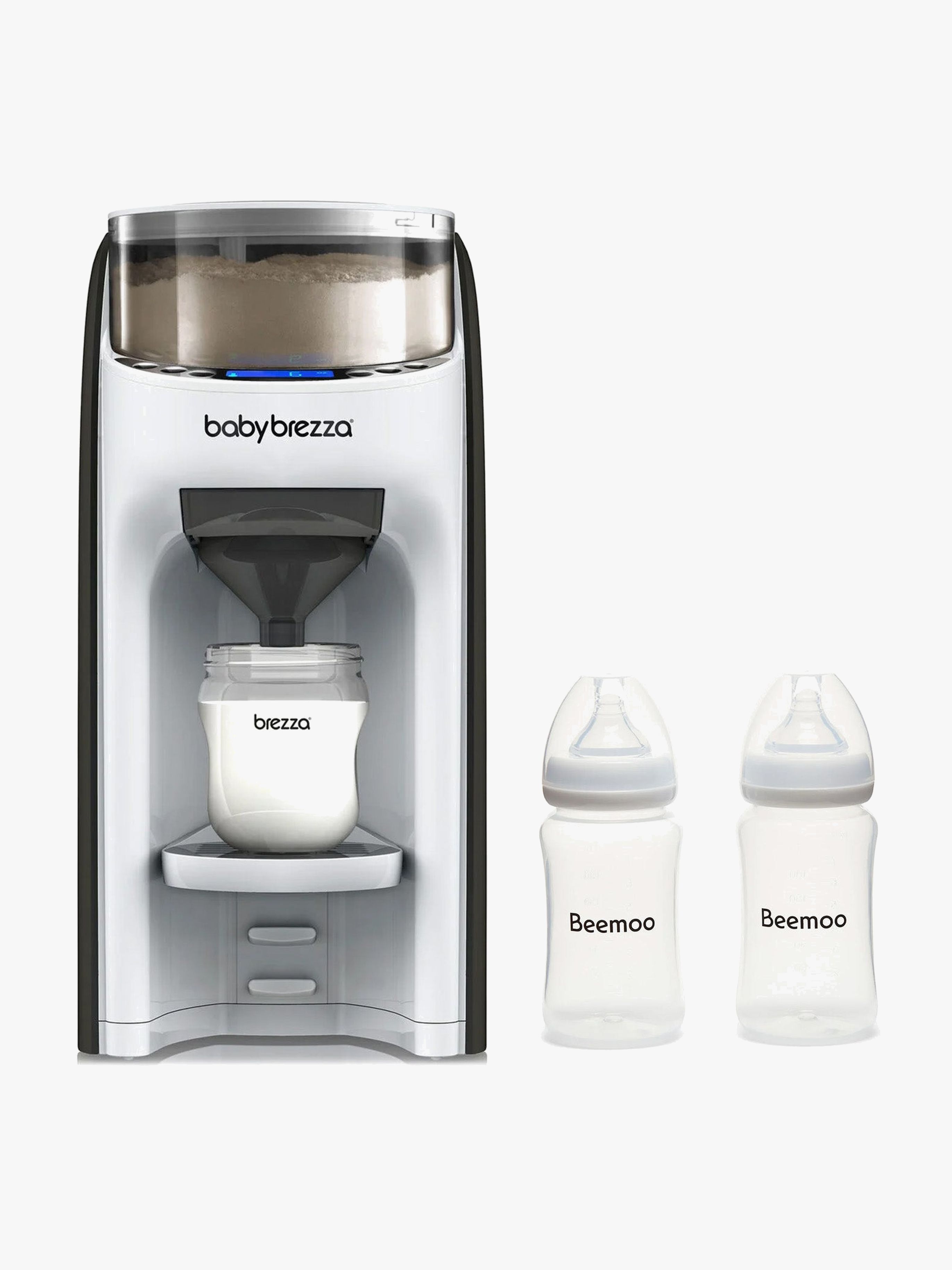 Baby Brezza Formula Pro Advanced Modermælkserstatnings- og Vællingemaskine inkl. Beemoo Care Modermælksflaske 240 ml 2-pak, White