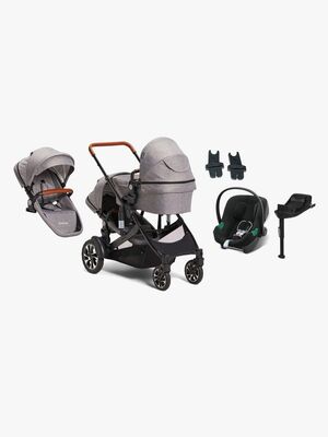 Beemoo Maxi 4 Twin Søskendevogn inkl. Ekstra Søskendesæde & Cybex Aton B2 i-Size Autostol Baby & Base, Grey/Volcano Black