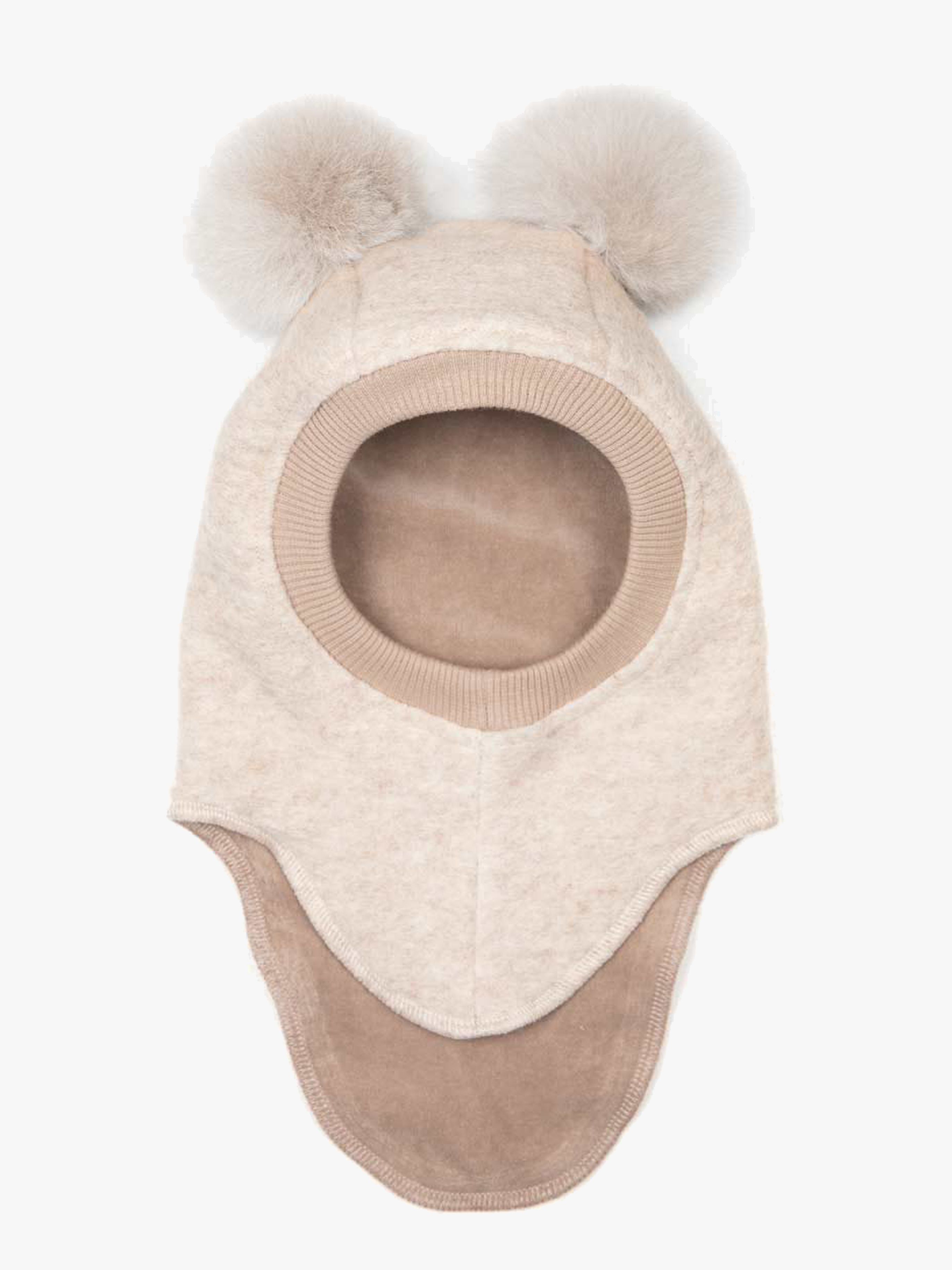 Huttelihut Elefanthue Merinould med Pomponer, Sand Melange, 48