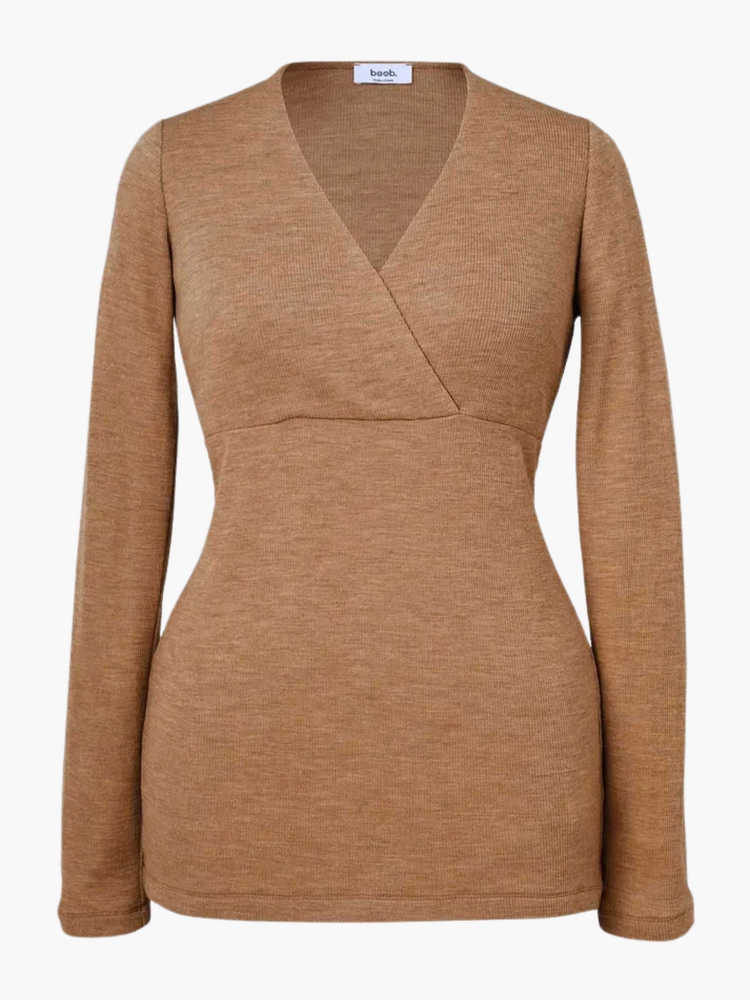 Boob Merinould Ribstrikket Top, Brown Melange, XL