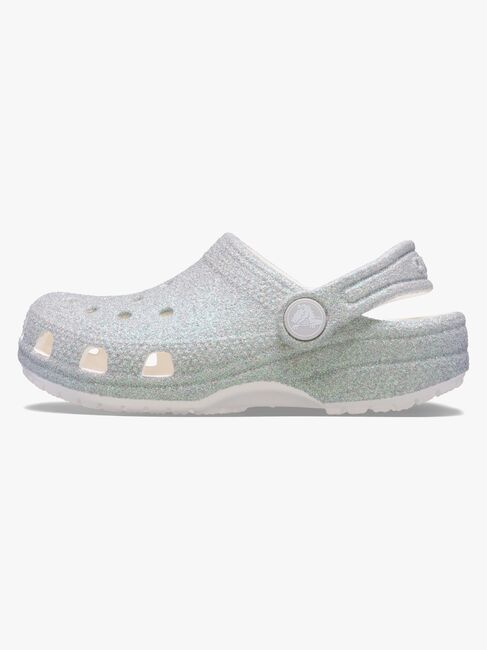 Crocs Classic Iridescent Glitter Kids Clogs, Hvid