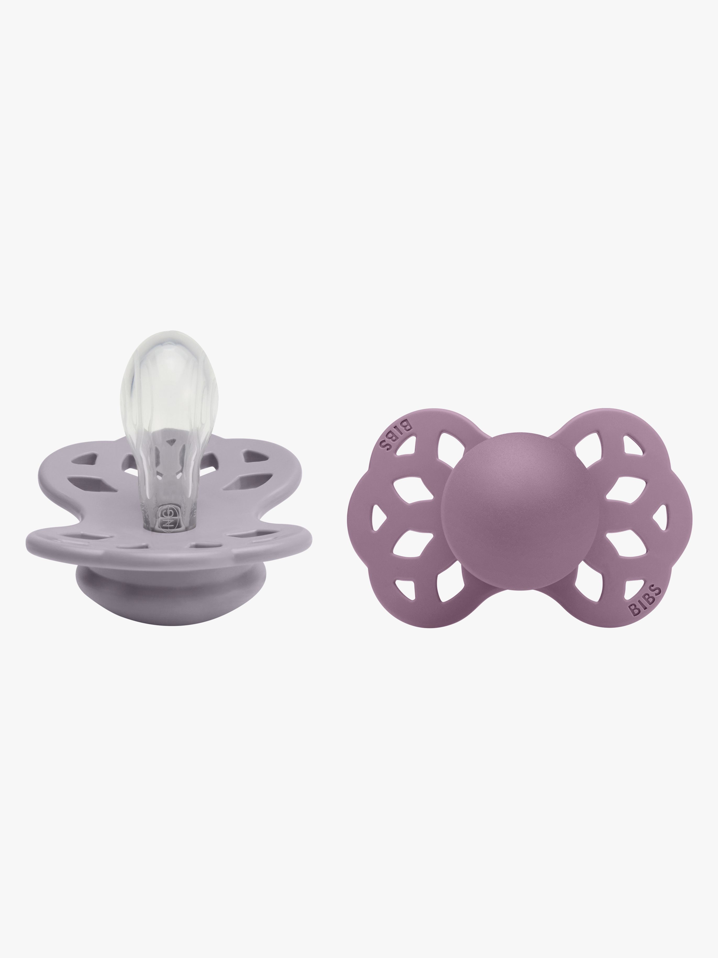 BIBS Infinity Sutter 2-pak Silikone Str. 1 Symmetrisk, Fossil Grey/Mauve