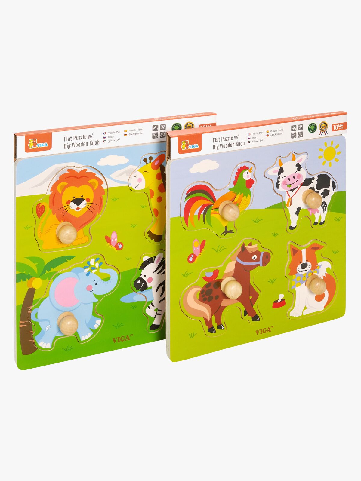 VIGA Knoppuslespil Dyr, 2-pak