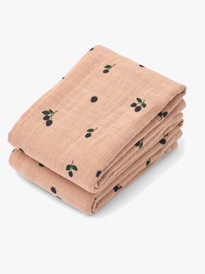 LIEWOOD Lewis Tæppe/ Stofble i Musselin 2-pak, Mini Berry/Pale Tuscany