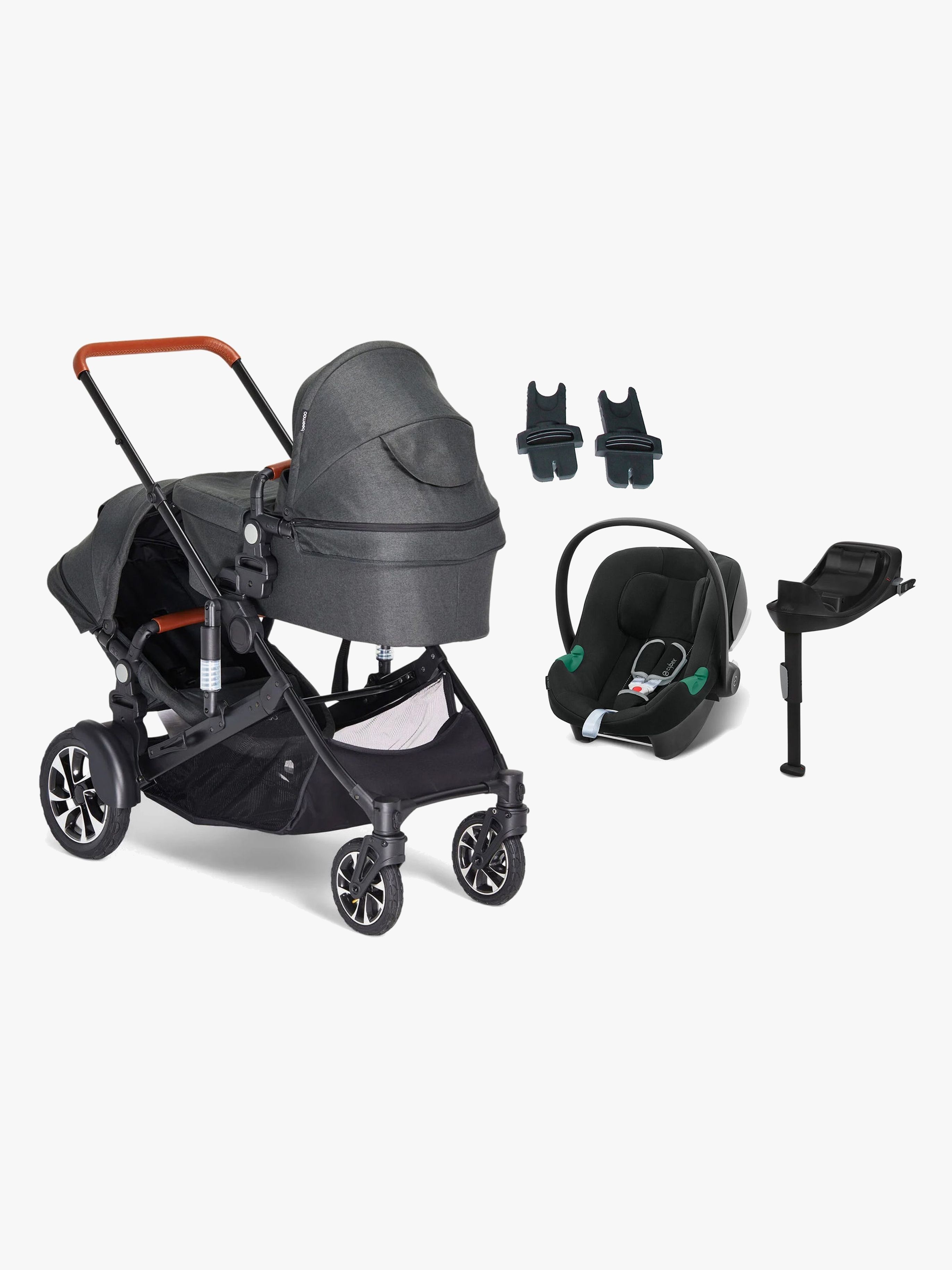 Beemoo Maxi 4 Twin Søskendevogn inkl. Cybex Aton B2 i-Size Autostol Baby & Base, Black/Volcano Black