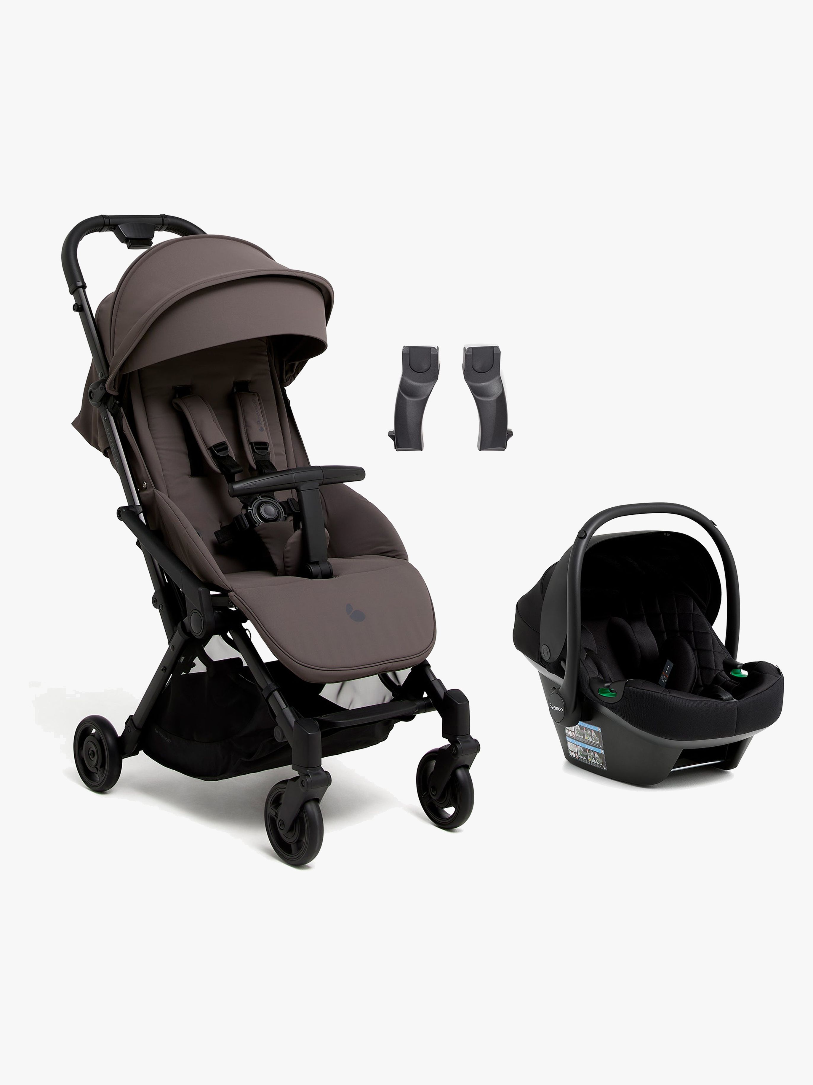 Beemoo Easy Fly Lux 4 Klapvogn Inkl. Route i-Size Autostol Baby, Gull Grey/Black Stone