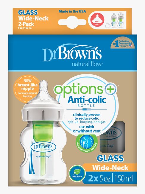 Dr. Brown's Option+ Bred Hals Glasflaske 150 ml 2-pak