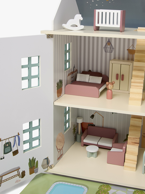 Alice & Fox Dukkehus med Møbler & 4 Dukker, Blå