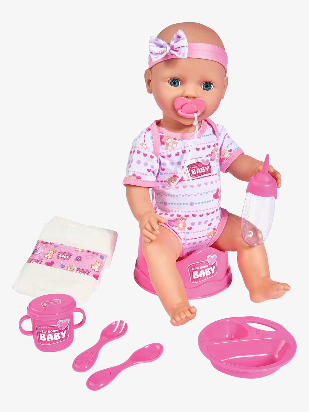 New Born Baby Dukke med Tilbehør, Lyserød