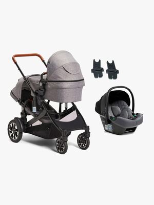 Beemoo Maxi 4 Twin Søskendevogn inkl. Route i-Size Autostol Baby, Grey/Mineral Grey