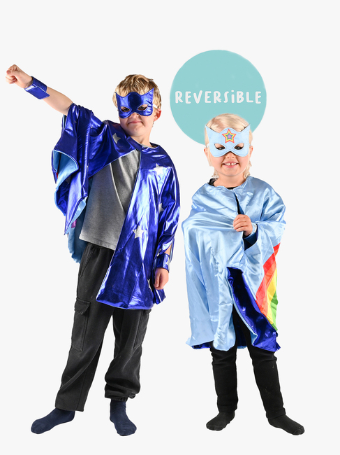 Den Goda Fen Vendbar Kappe med Øjenmaske 98-128 cm, Blå/regnbue