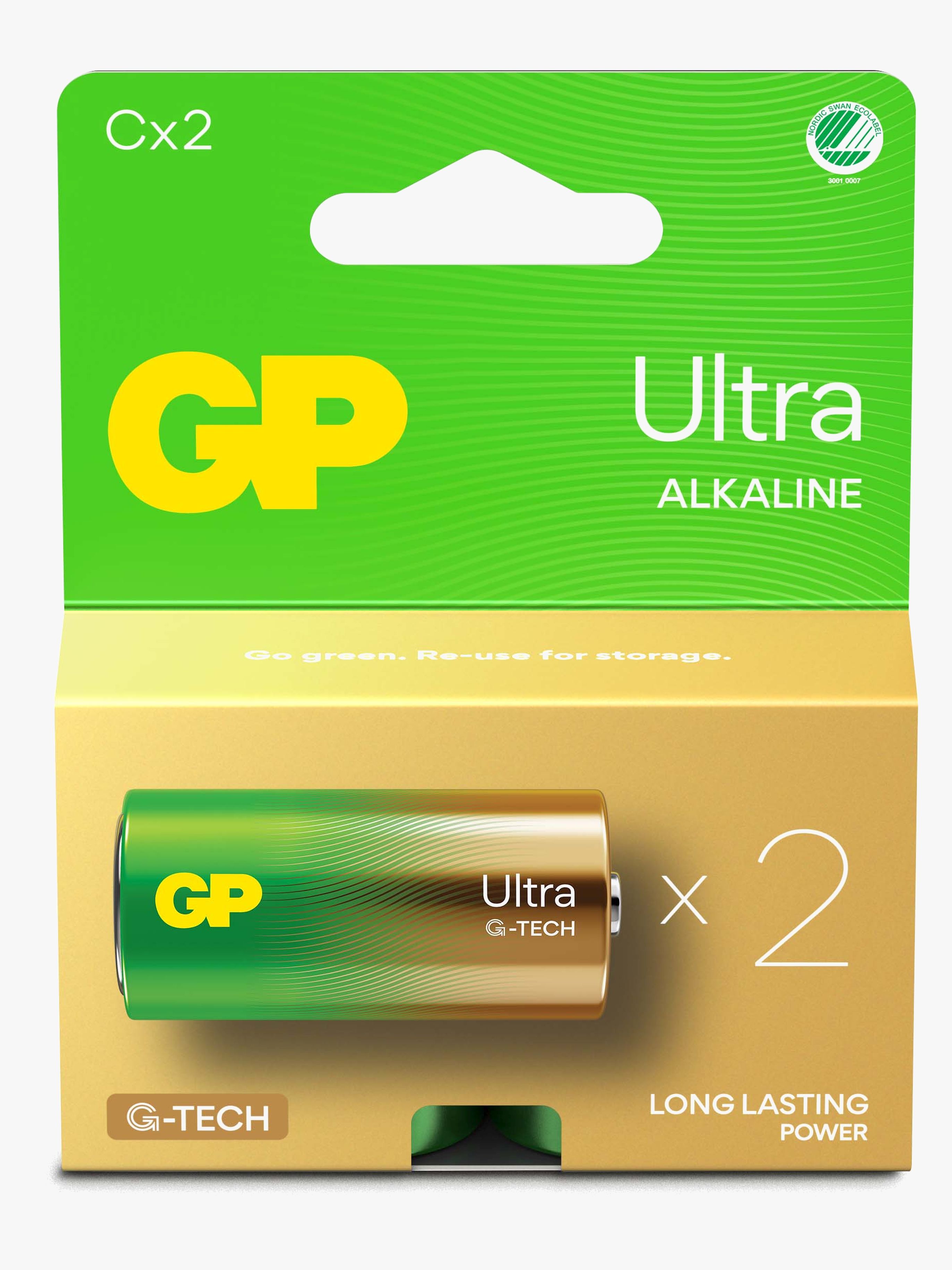 GP Ultra Alkaline G-TECH C/LR14 Batterier Svanemærket 2-Pak