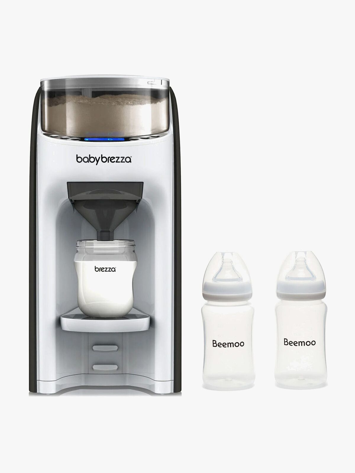 Baby Brezza Formula Pro Advanced Modermælkserstatnings- og Vællingemaskine inkl. Beemoo Care Modermælksflaske 240 ml 2-pak, White