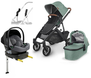 UPPAbaby VISTA V2 Duovogn inkl. Beemoo Route i-Size Autostol Baby & ISOFIX Base, Gwen Green/Mineral Grey
