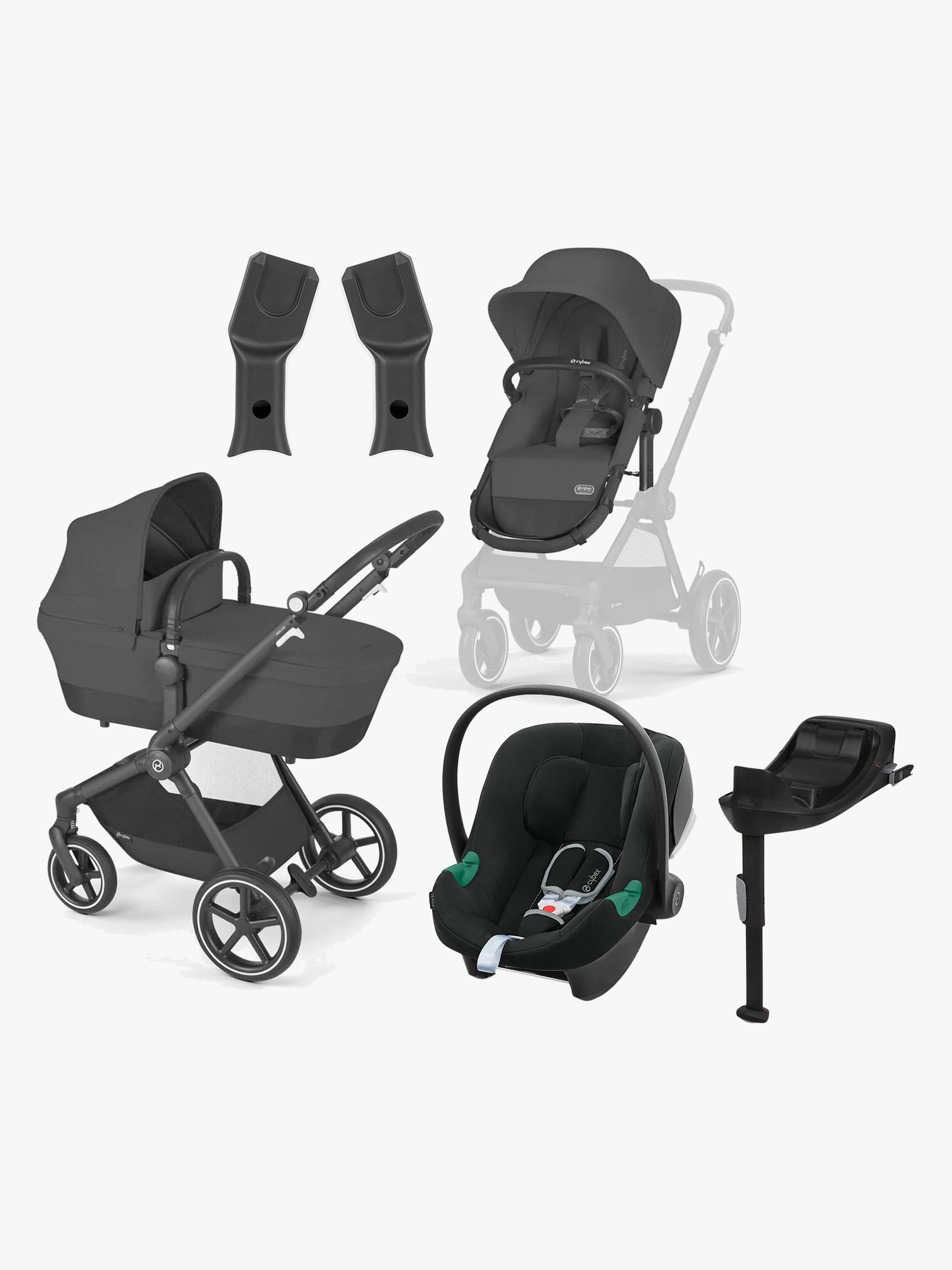 Cybex EOS Lux Duovogn inkl. Aton B2 i-Size Autostol Baby & Base, Black/Moon Black