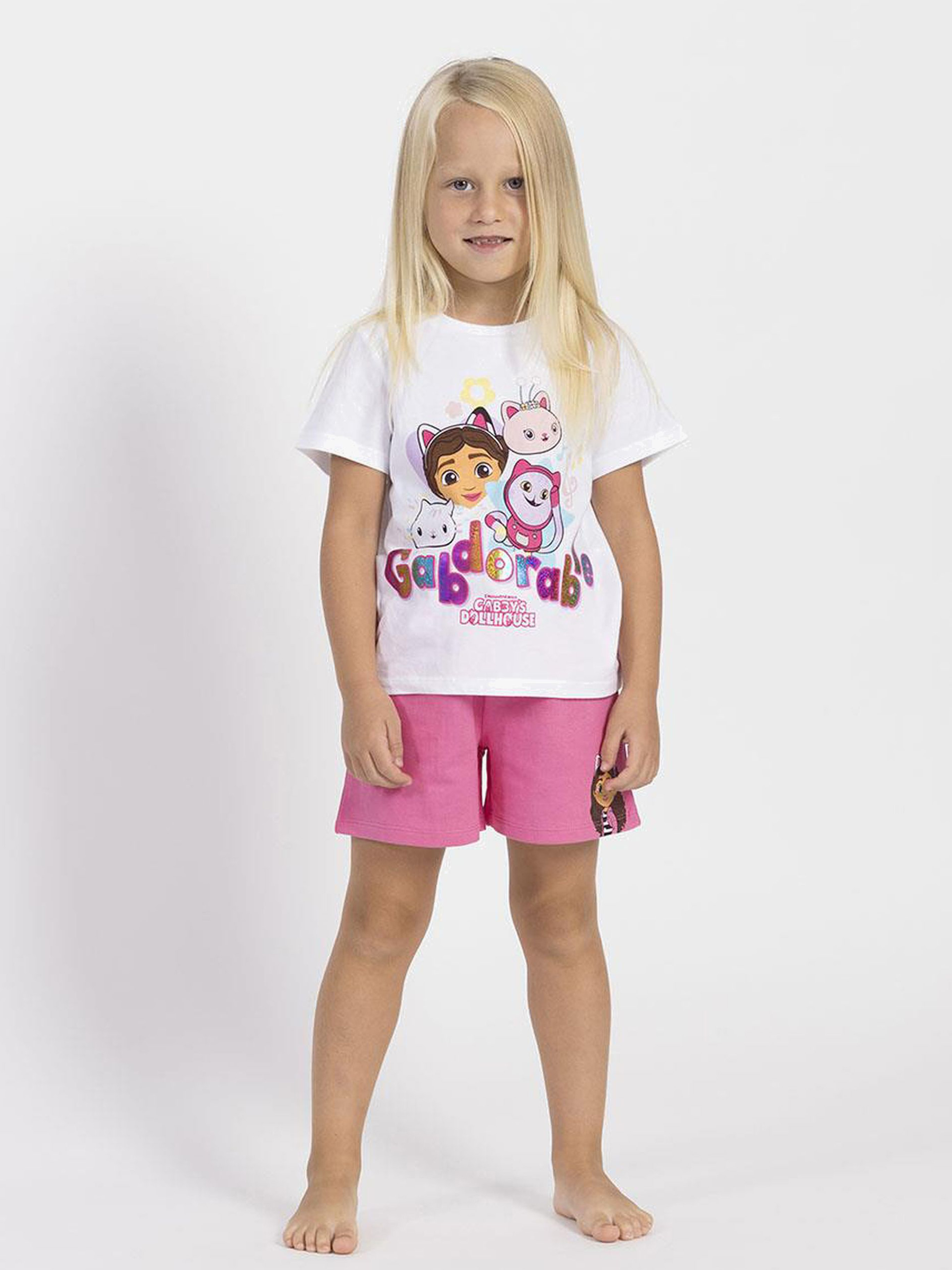 Gabby's Dollhouse T-shirt & Shorts Sæt, Hvid/Lyserød, 92-98