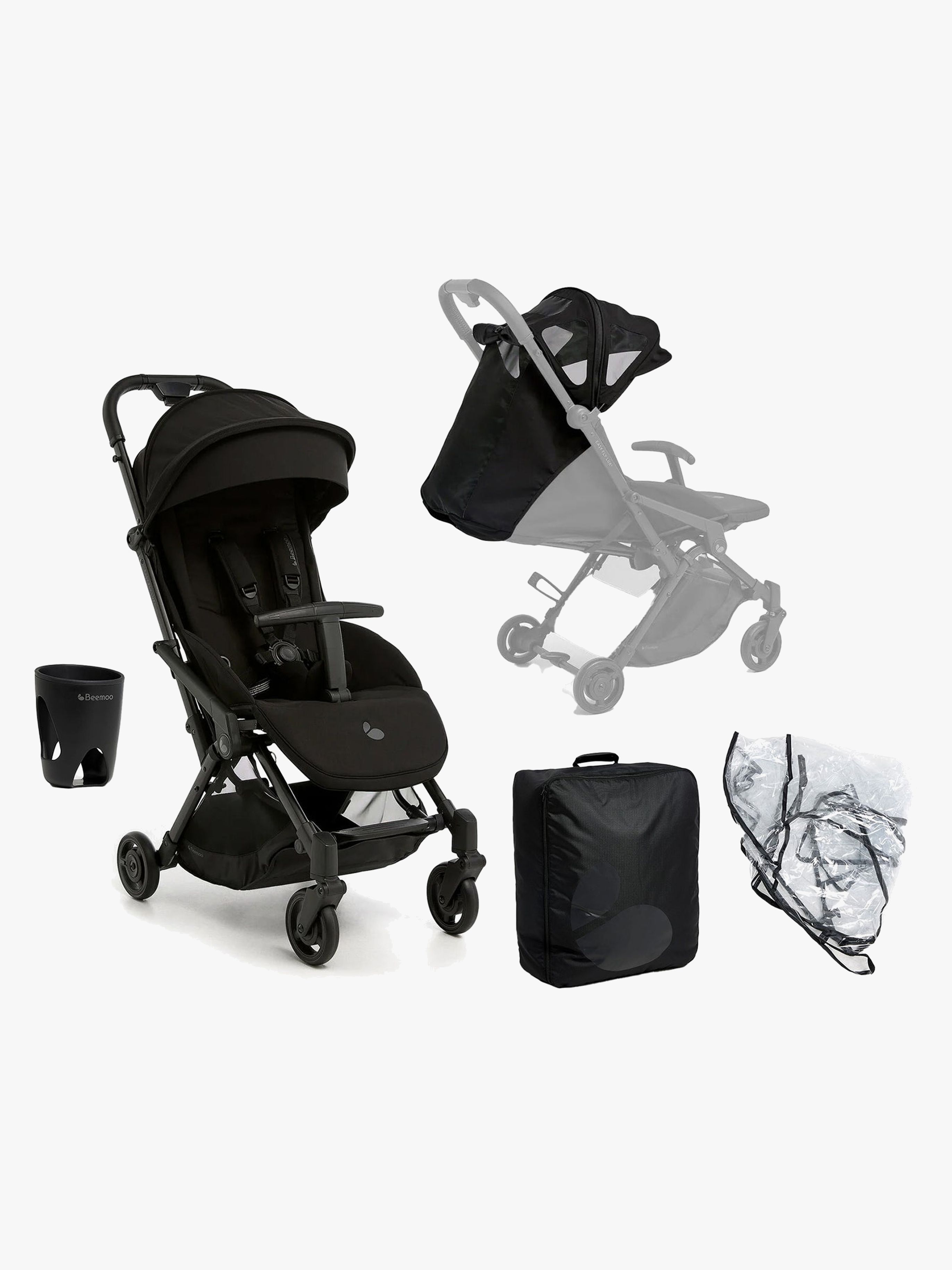 Beemoo Easy Fly Lux 4 Klapvogn inkl. Tilbehørspakke, Jet Black