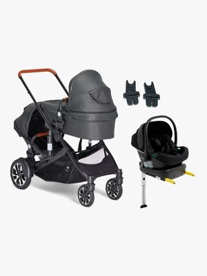 Beemoo Maxi 4 Twin Søskendevogn inkl. Route i-Size Autostol Baby & ISOFIX Base, Black/Black Stone