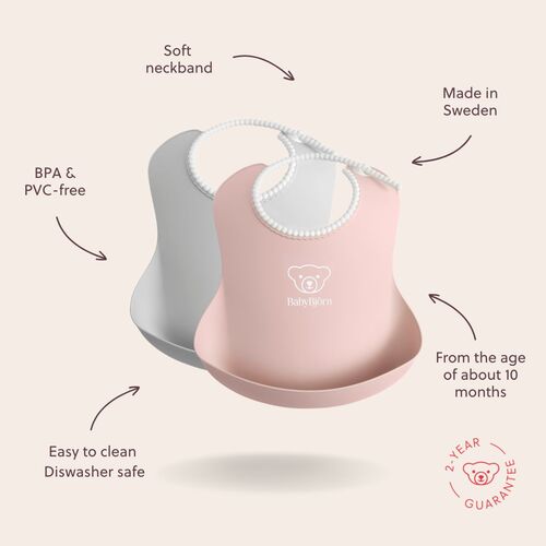 BabyBjörn Hagesmæk 2-pak, Grå/Lyserød