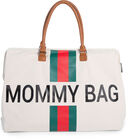 Childhome Mommy Canvas Pusletaske,Off White Stripes Green/Red