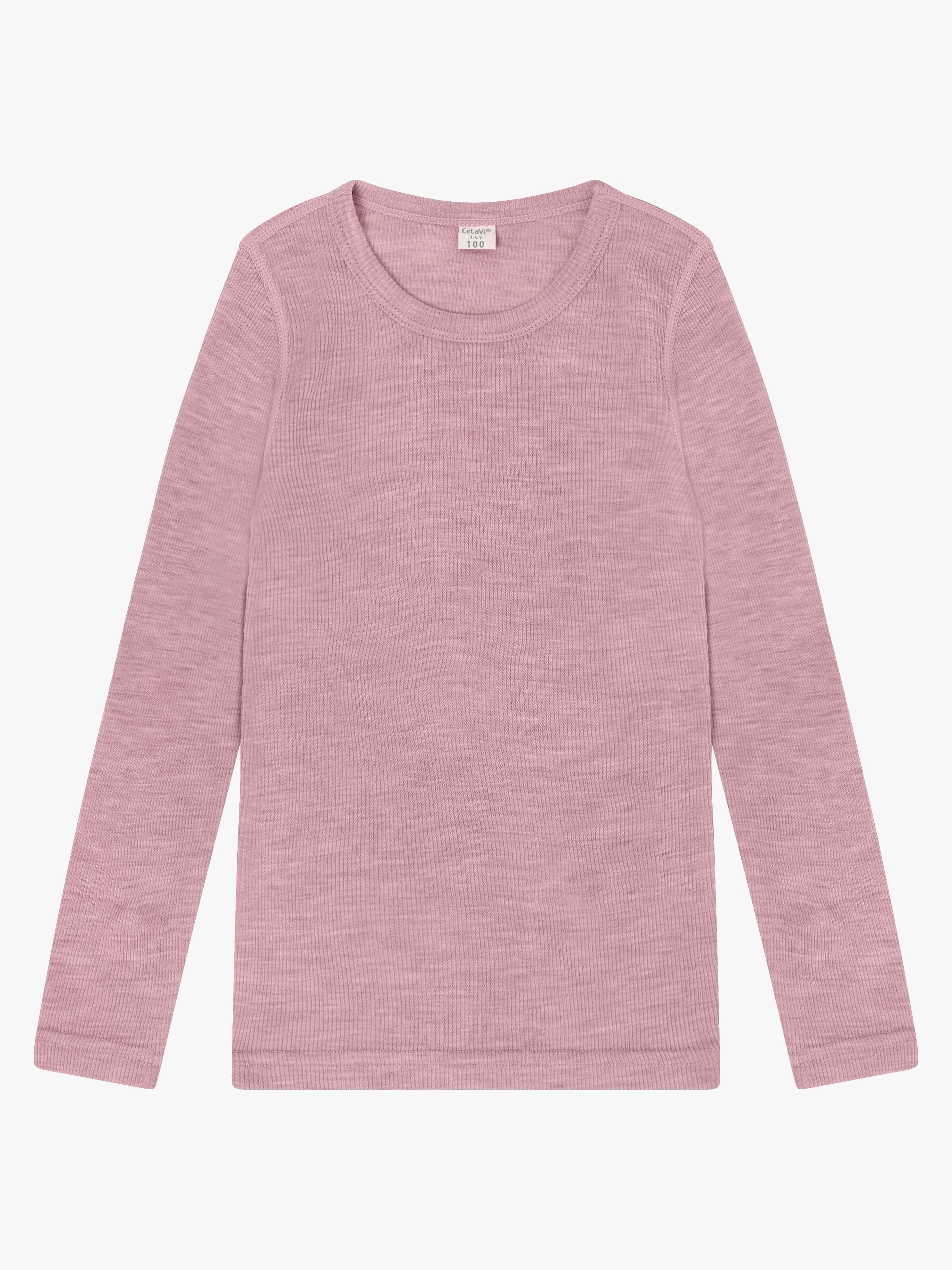 CeLaVi Langærmet Top Merinould, Lilas Melange, 100