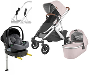 UPPAbaby VISTA V2 Duovogn inkl. Beemoo Route i-Size Autostol Baby & ISOFIX Base, Alice Dusty Pink/Mineral Grey