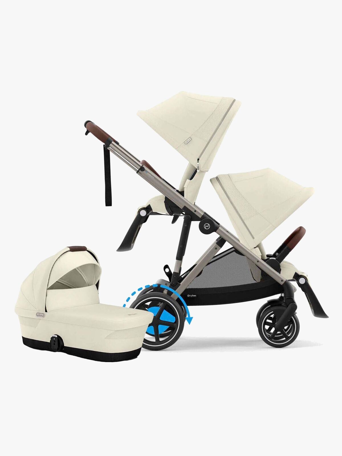 Cybex e-Gazelle S Søskendevogn inkl. Liggedel, Seashelle Beige/Taupe