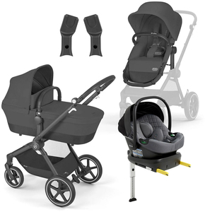 Cybex EOS Lux Duovogn inkl. Beemoo Route i-Size Autostol Baby & ISOFIX Base, Moon Black/Mineral Grey