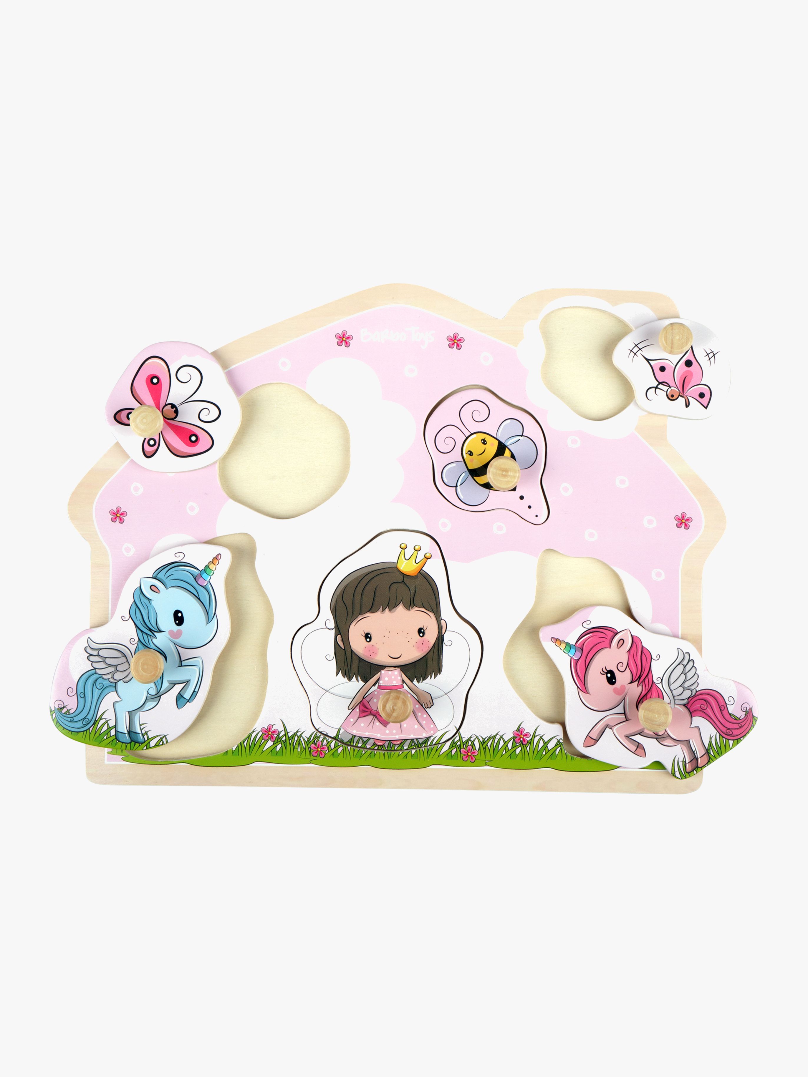 Barbo Toys Knoppuslespil Prinsesse & Enhjørning i Træ Lillie & Ellie 6 Brikker