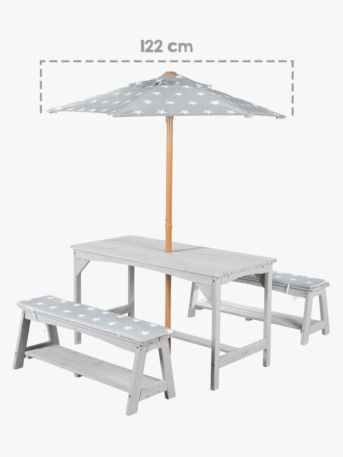 Roba Børn Picnicbord Set til 4 Deluxe med Parasol & Hynder, Grå