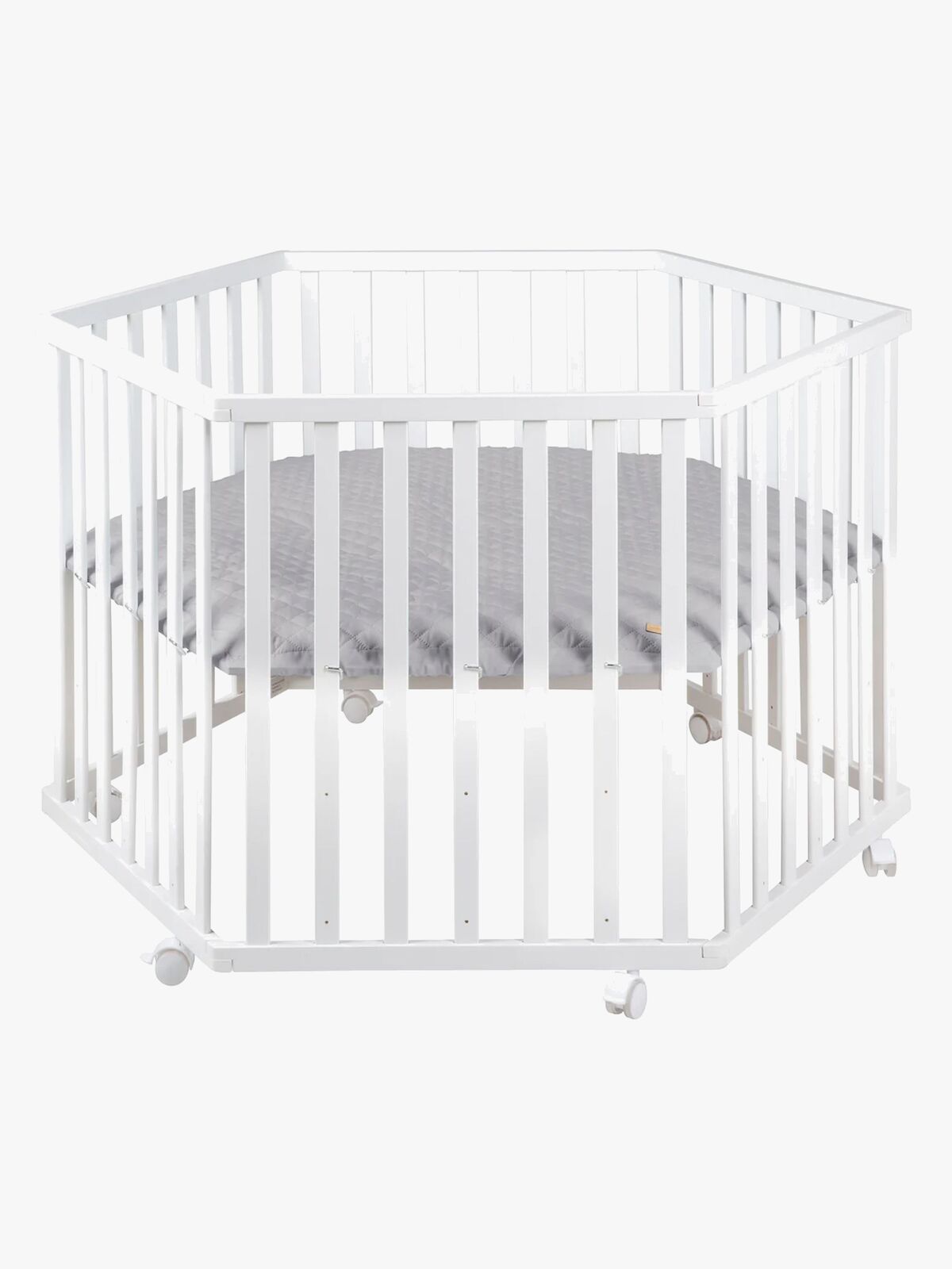 Roba Style Hexagon Kravlegård med Hjul, White & Grey