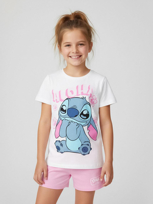 Disney Stitch T-shirt & Shorts Sæt, Hvid