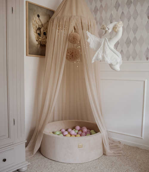 Meowbaby  Rundt Boldbassin Fløjl 30x90, Ecru