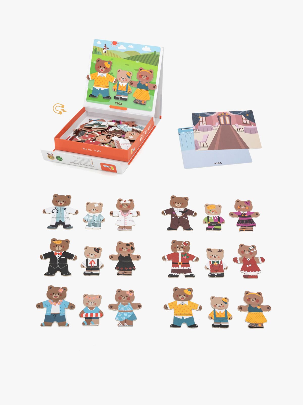 VIGA Dress Up Magnetsæt Bjørn Familie 54 Stk.