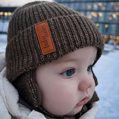 BabyMocs Hue med Øreklapper, Greige