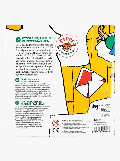 Pippi Langstrømpe Klistermærkebog Genanvendelig Kort
